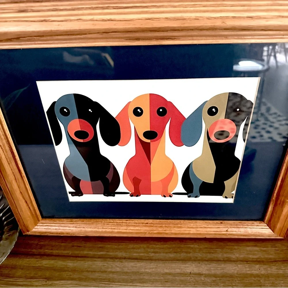 Dachshund Weiner Dog MCM Style Colorblick Canvas Art Print Wood Framed Matted